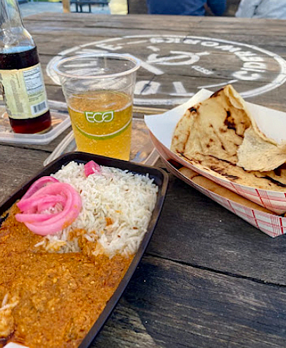 A masala with rice and a side order of naan. Cider provided by Townline Ciderworks